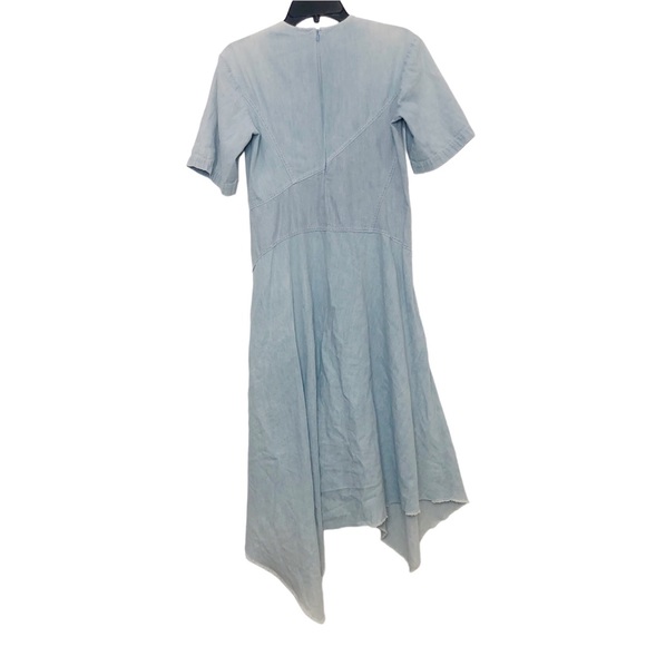 Colovos Midi Dress Chambray Seamed Two Tone Short Sleeve Asymmetrical Hem Small - Picture 5 of 16